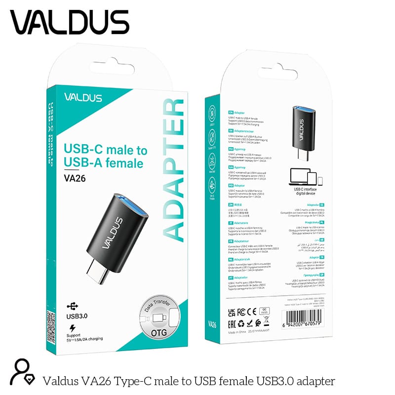 Valdus Va26 Usb C Male To Usb A Female Otg Adapter C