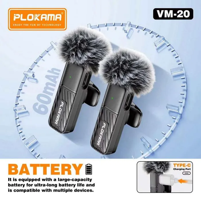 Plokama Vm20 Dual Wireless Lavalier Microphone For Iphone &Amp; Android A