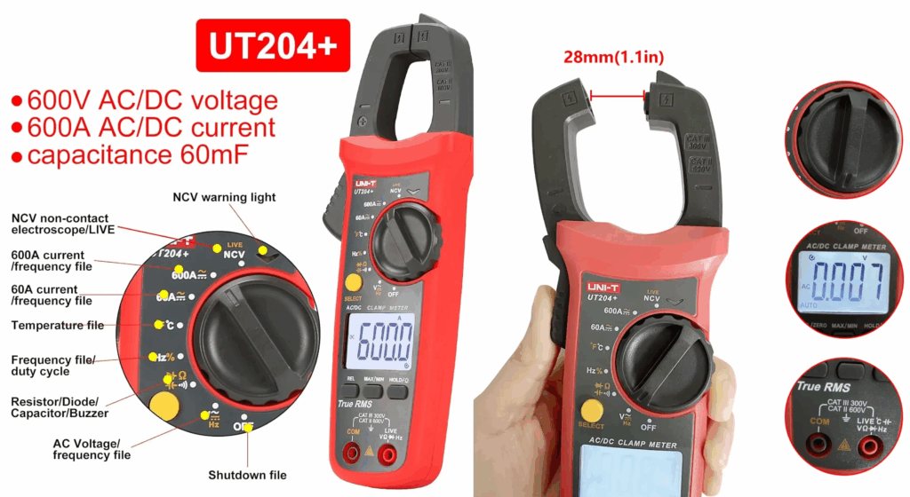 Uni T Ut204+ Digital Clamp Meter Ac Dc 600A B