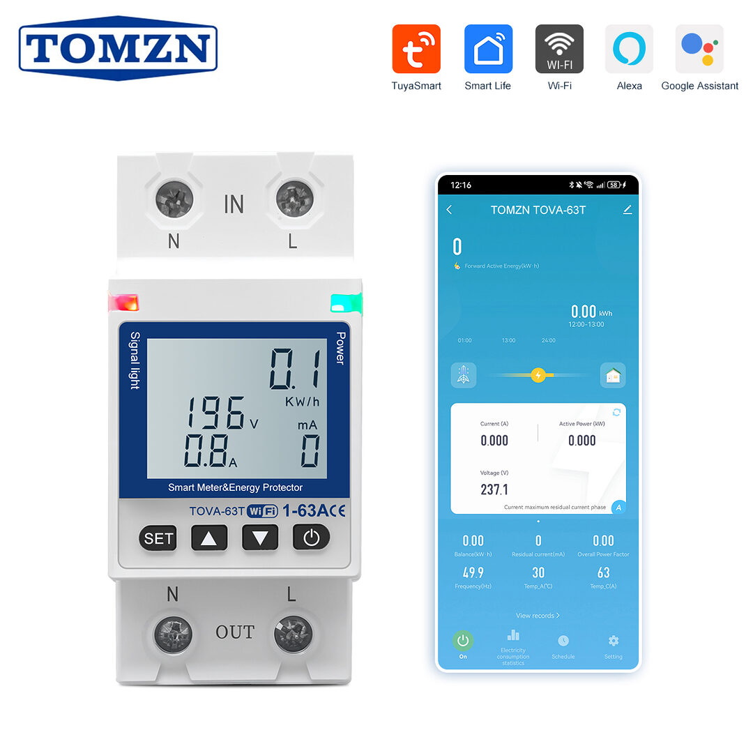 Tomzn Tova 63T Wifi Circuit Breaker 63A Energy Meter Tuya App Support White Display Tomzn Tova 63T Wifi Circuit Breaker 63A Energy Meter Tuya App Support White Display