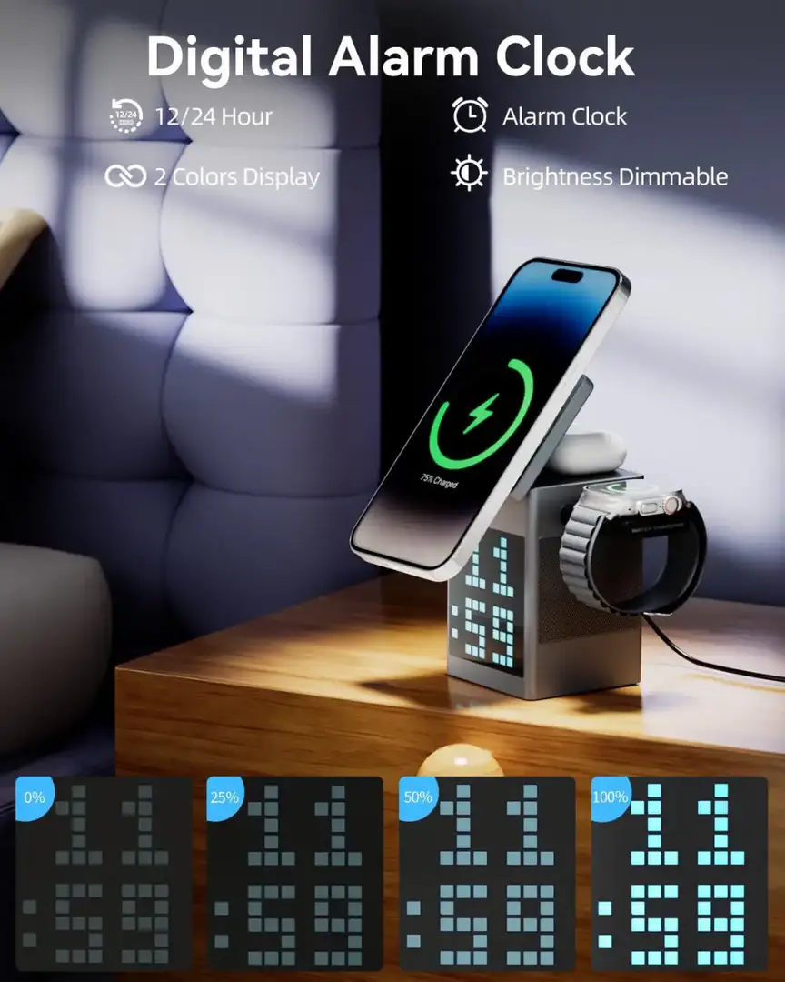 Valdus Pixel Dock 5 In 1 Wireless Charger With Speaker And Clock B