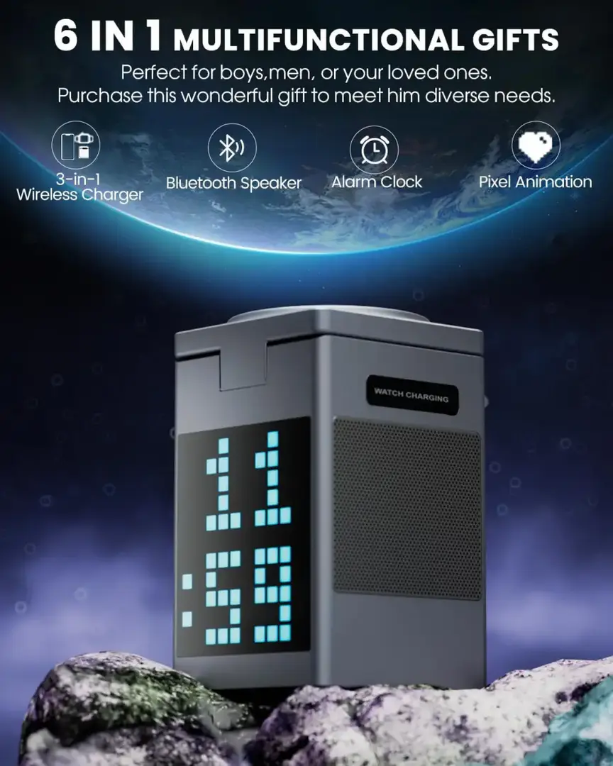 Valdus Pixel Dock 5 In 1 Wireless Charger With Speaker And Clock C