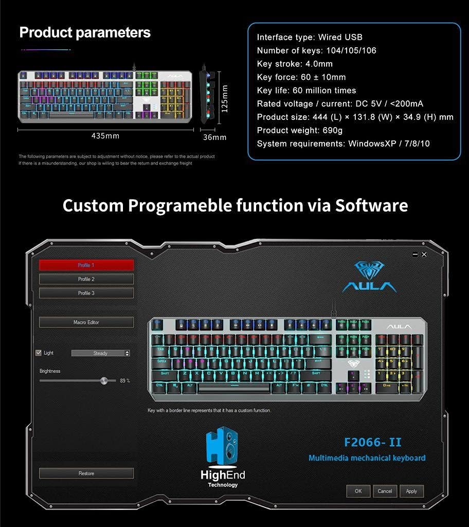Aula F2066 Ii Wired Mechanical Gaming Keyboard B