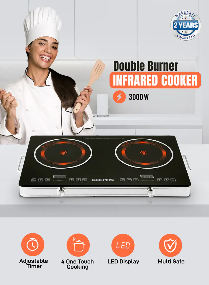 Geepas Gic6131S Double Infrared Cooker – 3600W B