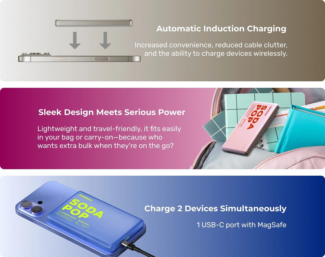 Momax 1 Power Pass Soda Pop Magnetic Wireless Power Bank 5000Mah A